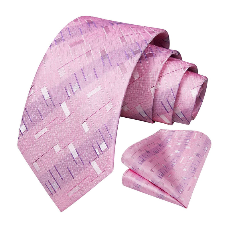 Men's Plaid Tie Handkerchief Set - C1-PINK