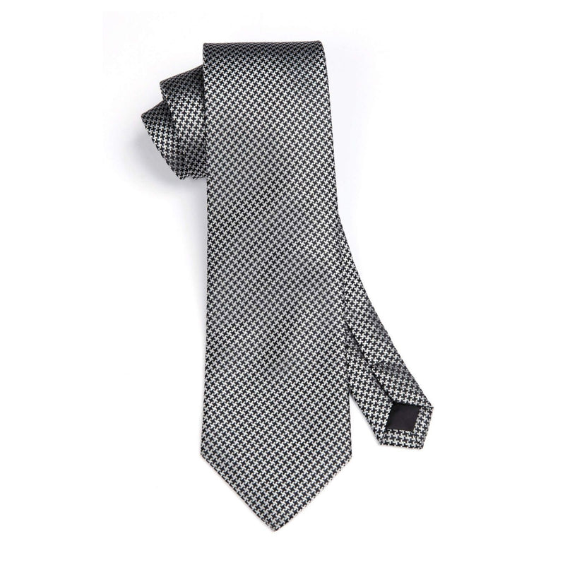 Houndstooth Tie Handkerchief Set - C-02 GREY HOUNDSTOOTH