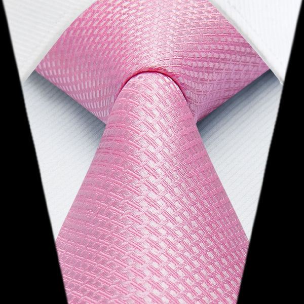 Men's Plaid Tie Handkerchief Set - B-PINK