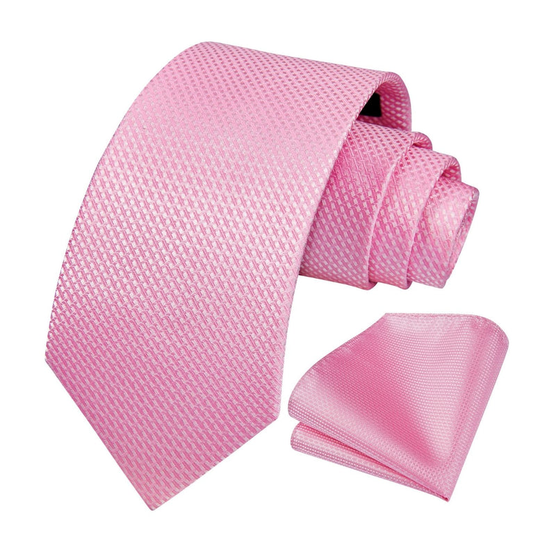 Men's Plaid Tie Handkerchief Set - B-PINK