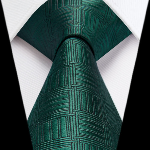 Men's Plaid Tie Handkerchief Set - 026-GREEN