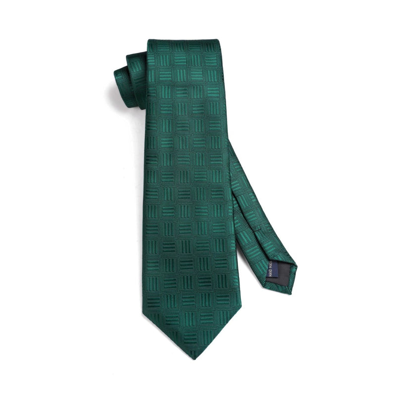 Men's Plaid Tie Handkerchief Set - 026-GREEN