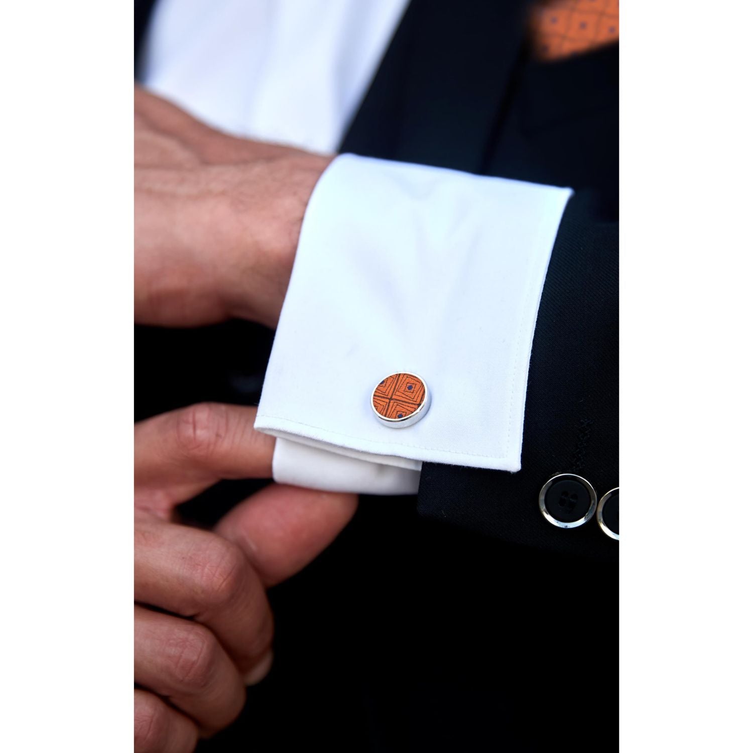 Hisdern Orange Plaid Wedding Accessories Set with Cufflinks