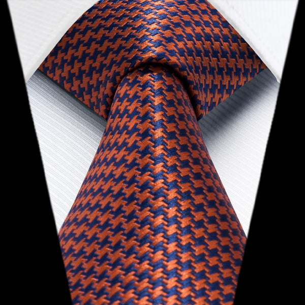 Houndstooth Tie Handkerchief Set - B-ORANGE