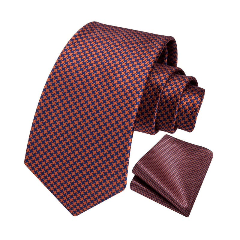 Houndstooth Tie Handkerchief Set - B-ORANGE