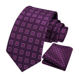 Men's Plaid Tie Handkerchief Set - F2-PURPLE