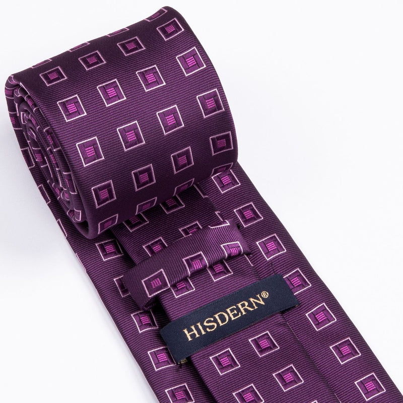 Men's Plaid Tie Handkerchief Set - F2-PURPLE