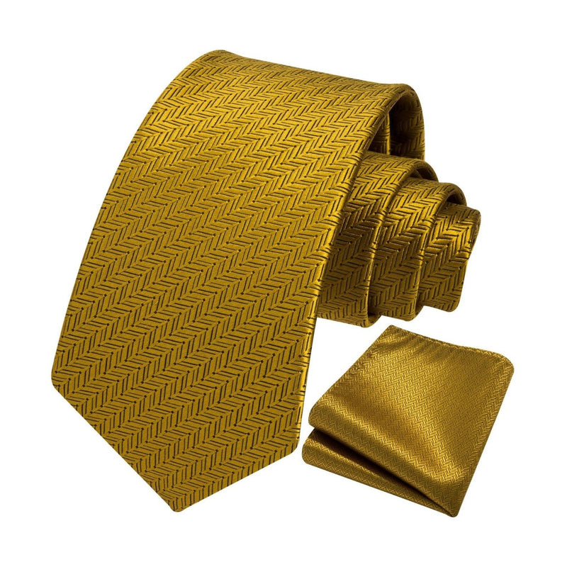 Men's Plaid Tie Handkerchief Set - C5-GOLD