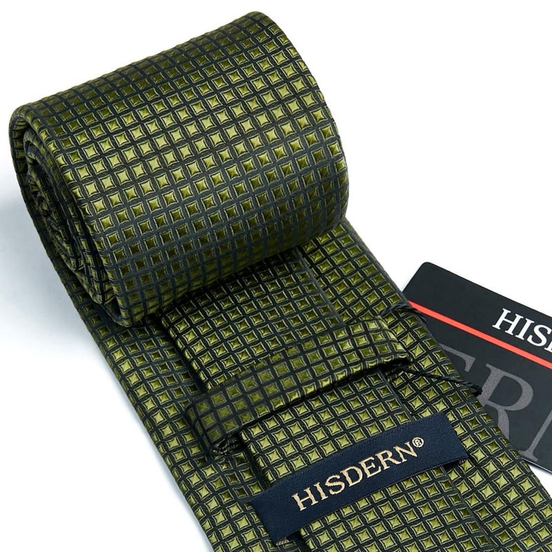 Plaid Tie Handkerchief Set - 021-OLIVE