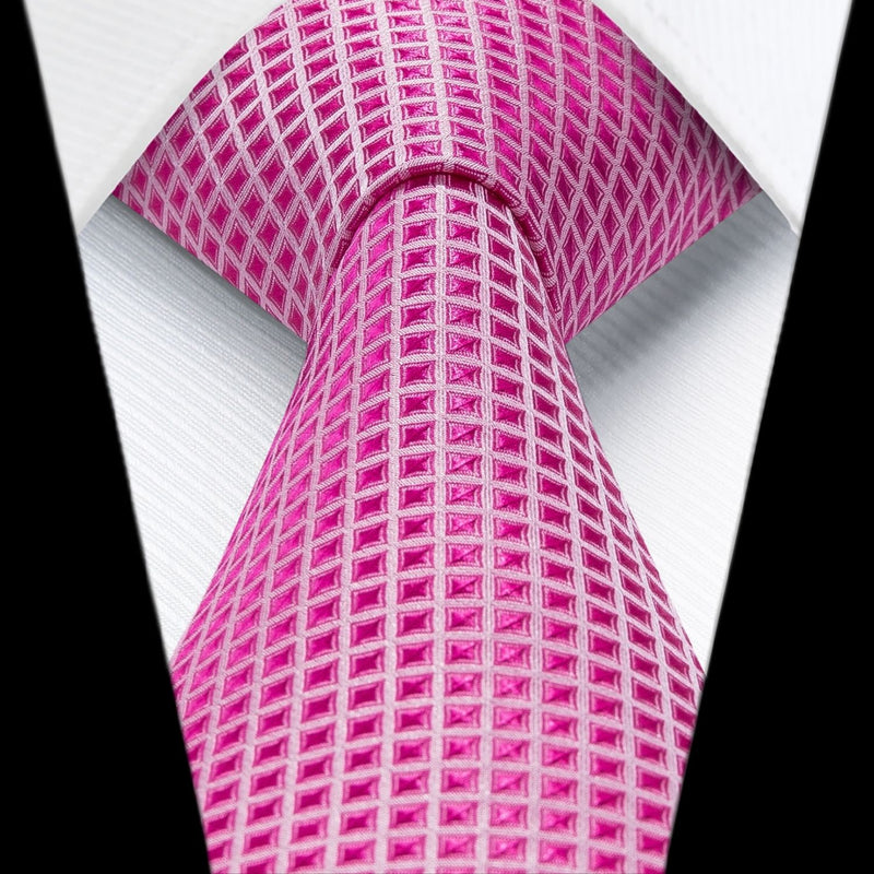 Men's Plaid Tie Handkerchief Set - A1-HOT PINK