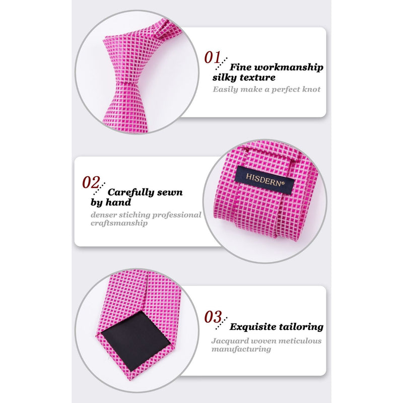 Men's Plaid Tie Handkerchief Set - A1-HOT PINK