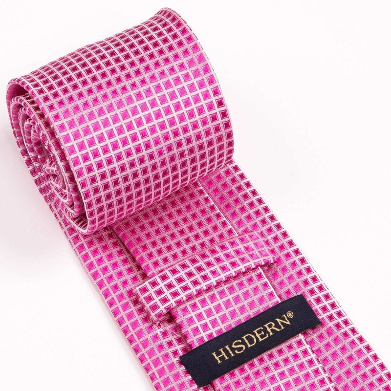 Men's Plaid Tie Handkerchief Set - A1-HOT PINK