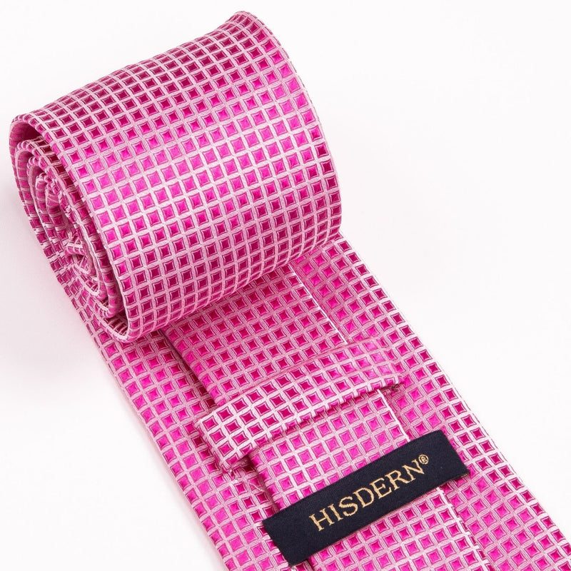 Men's Plaid Tie Handkerchief Set - A1-HOT PINK