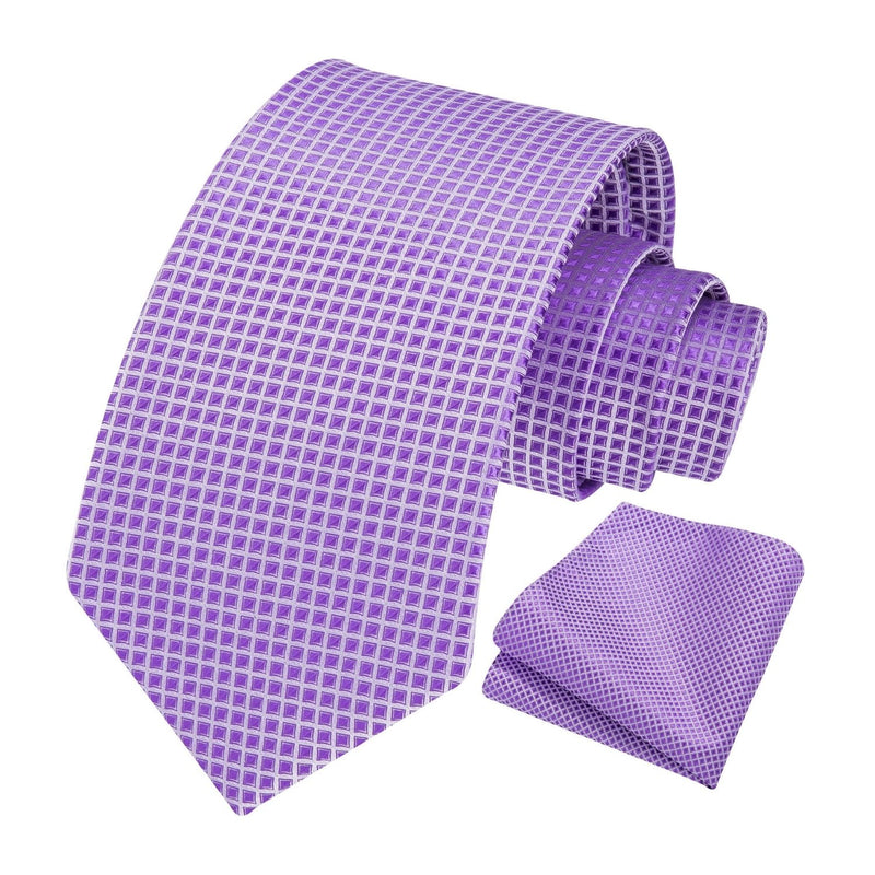 Men's Plaid Tie Handkerchief Set - A1-LAVENDER