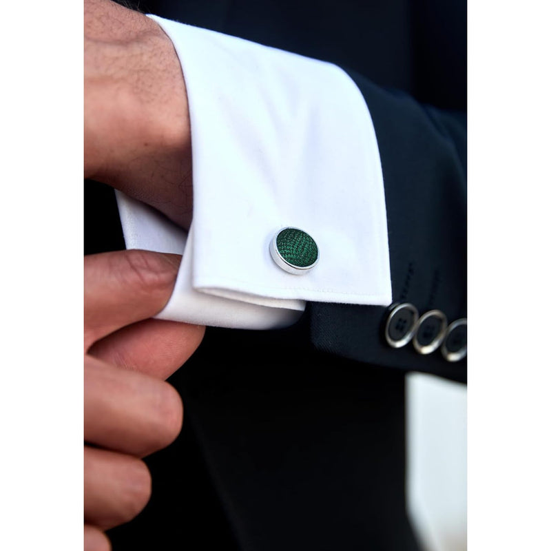 Hisdern Forest Green Houndstooth Wedding Tie Set with Cufflinks
