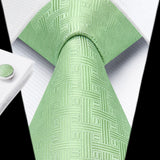 Hisdern Sage Green Houndstooth Wedding Tie Set with Cufflinks