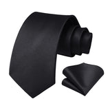 Solid 3.35 inch Tie Handkerchief Set - K-BLACK