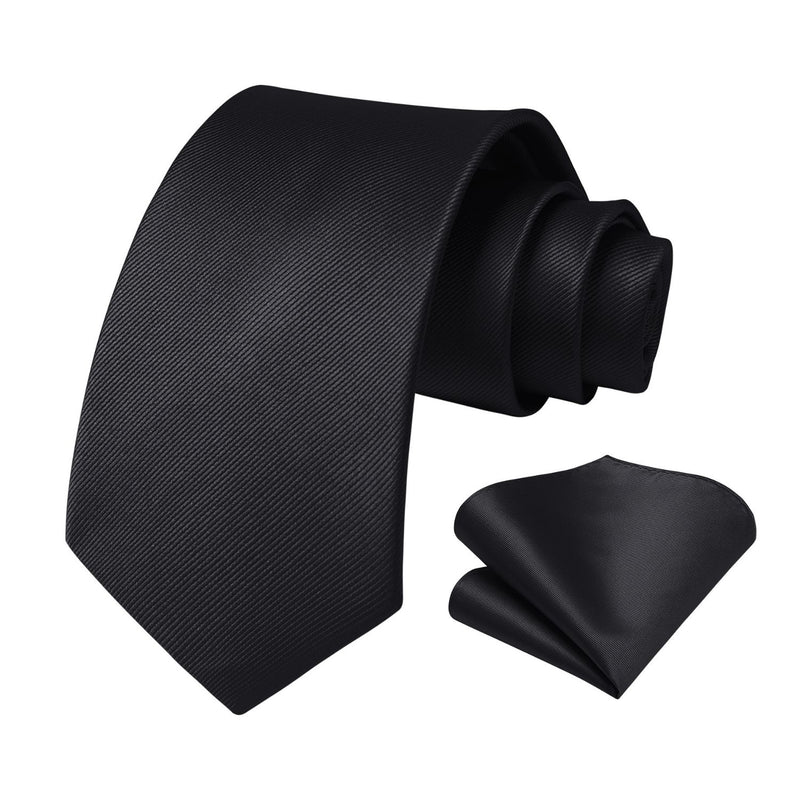 Solid 3.35 inch Tie Handkerchief Set - K-BLACK
