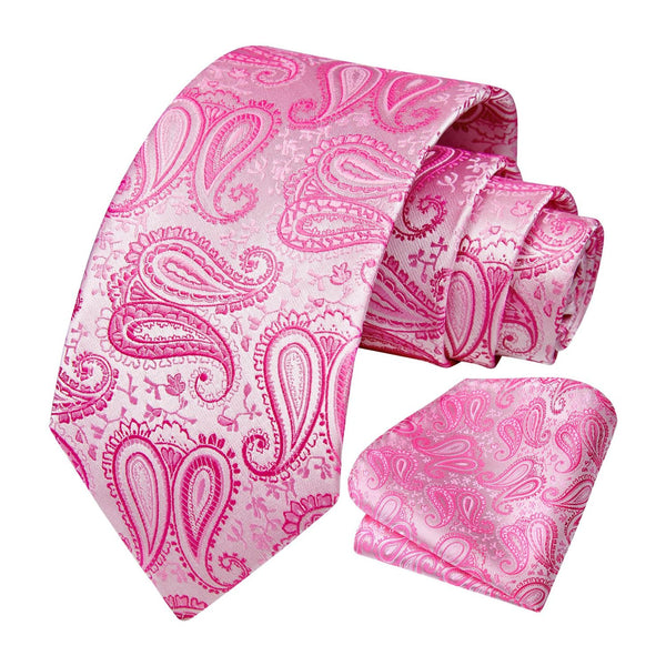 Paisley Tie Handkerchief Set - 03A-PINK3