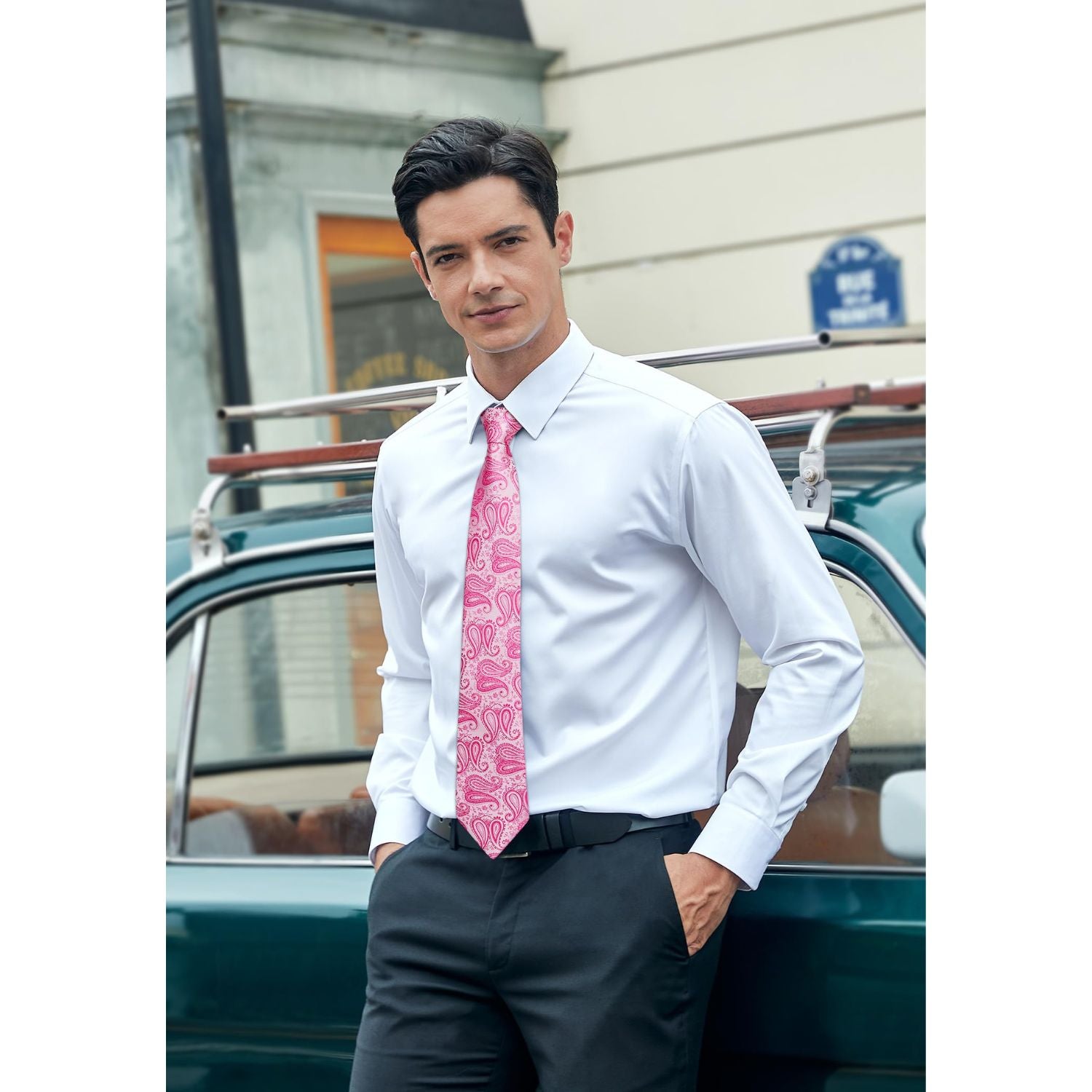 Paisley Tie Handkerchief Set - 03A-PINK3