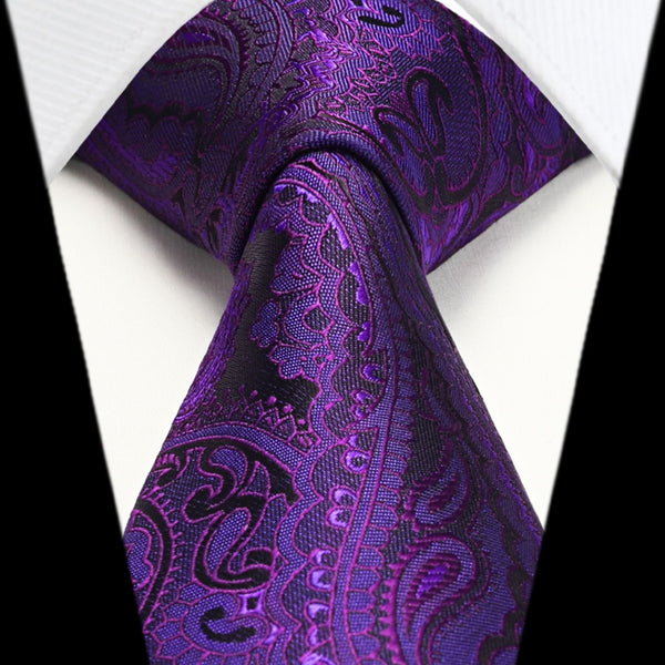 Paisley Extra Long Tie Handkerchief Set - D8-PURPLE