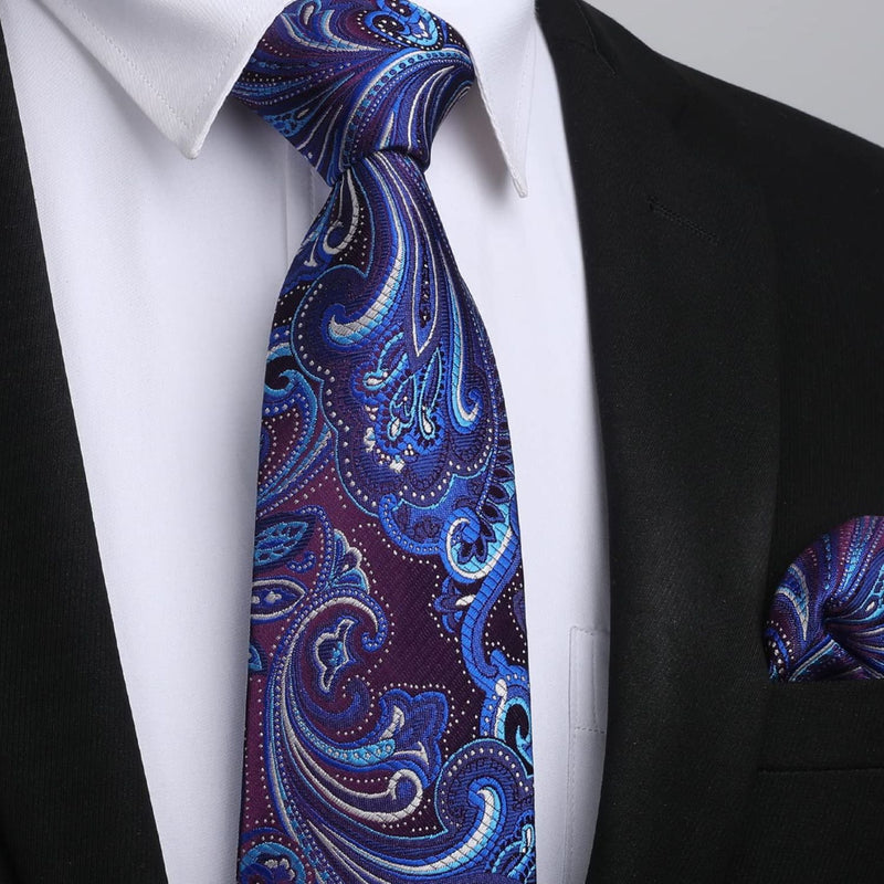 Paisley Tie Handkerchief Set - PURPLE/BLUE