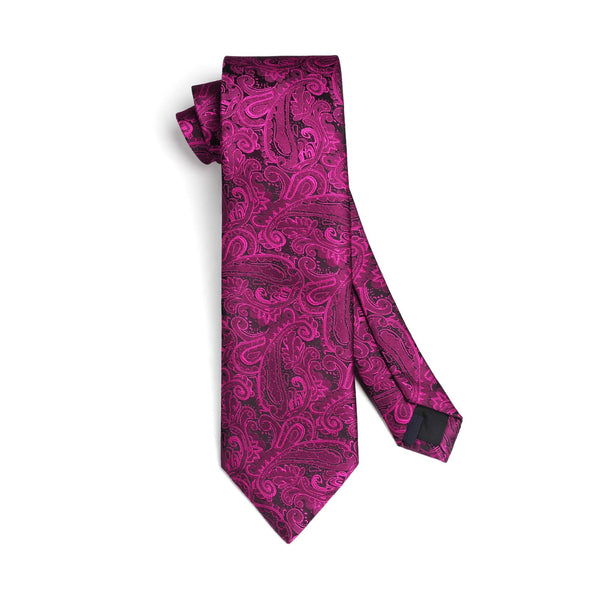 Paisley Tie Handkerchief Set - PLUM