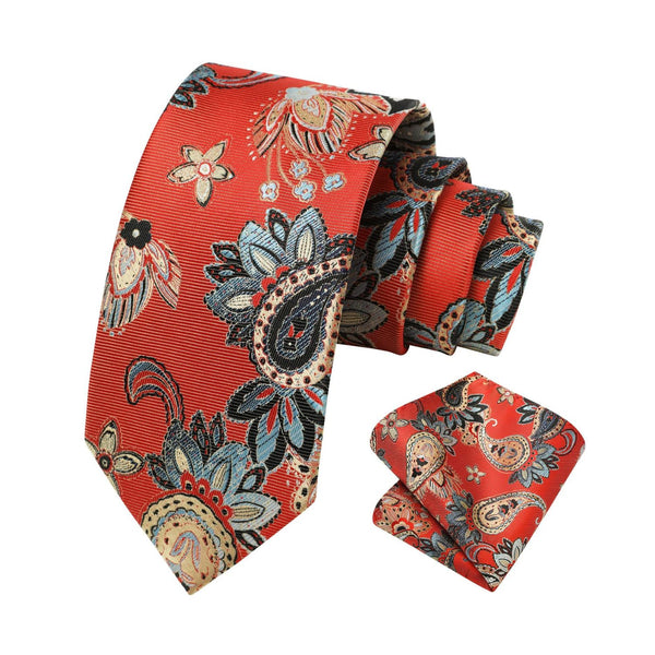 Paisley Tie Handkerchief Set - B5-RED FLORAL 01