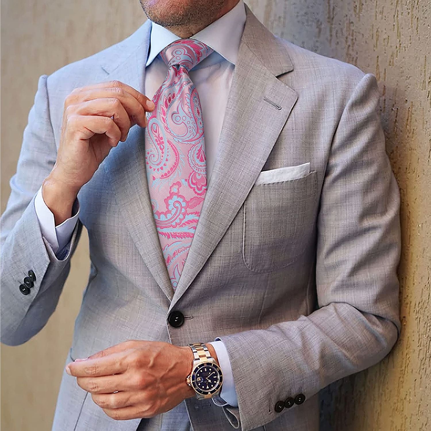 Paisley Tie Handkerchief Set - PINK-PAISLEY