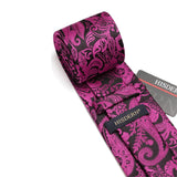 Paisley Extra Long Tie Handkerchief Set - C16-HOT PINK