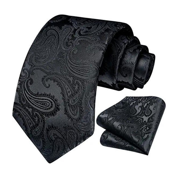 Paisley Tie Handkerchief Set - C5-BLACK