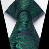 Green paisley tie and pocket square set 
