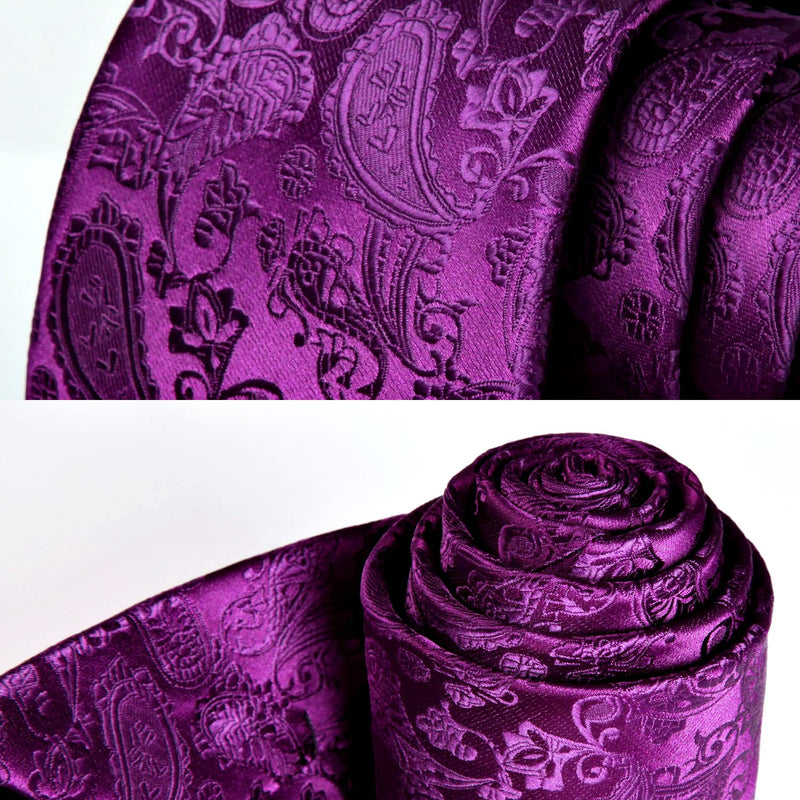 Paisley Solid Tie Handkerchief Set - G5-EGGPLANT