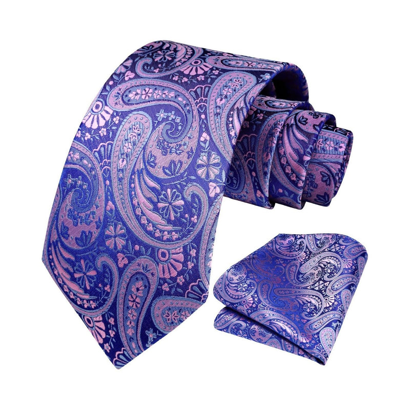 Paisley Extra Long Tie Handkerchief Set - C23-BLUE