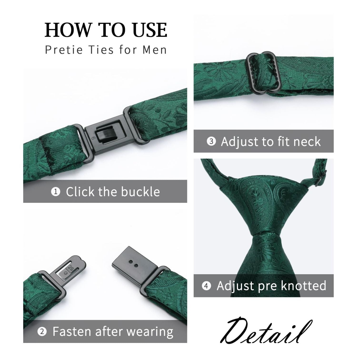 Hisdern Emerald Green 3.15" Paisley Pre-Tied Ties Business Accessories Set with Cufflinks