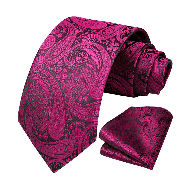 Paisley Tie Handkerchief Set - 03A-HOT PINK-1