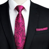 Paisley Tie Handkerchief Set - 03A-HOT PINK-1