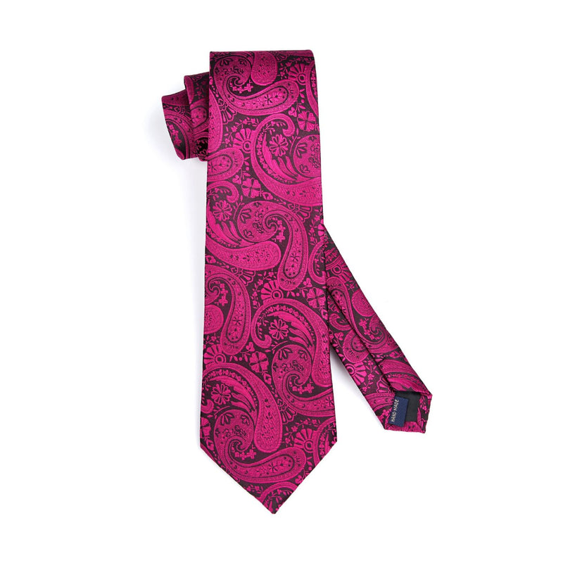 Paisley Tie Handkerchief Set - 03A-HOT PINK-1