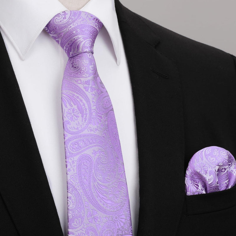 Paisley Extra Long Tie Handkerchief Set - C21-PURPLE