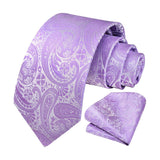 Paisley Extra Long Tie Handkerchief Set - C21-PURPLE