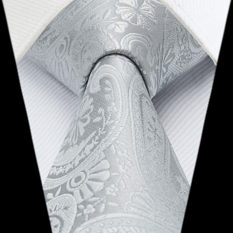 Paisley Tie Handkerchief Set - 04-SILVER