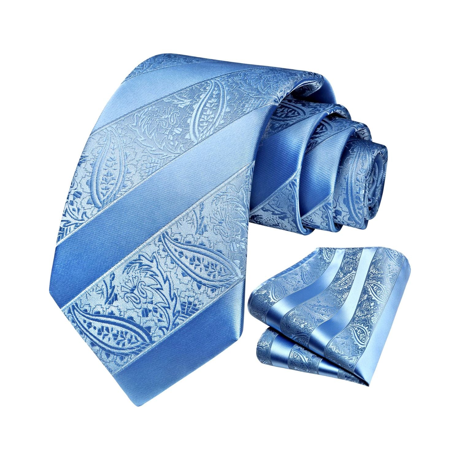 Paisley Stripe Tie Handkerchief Set - D7-LIGHT BLUE