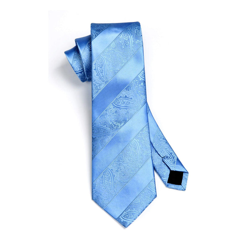 Paisley Stripe Tie Handkerchief Set - D7-LIGHT BLUE