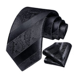 Paisley Stripe Tie Handkerchief Set - C6-BLACK