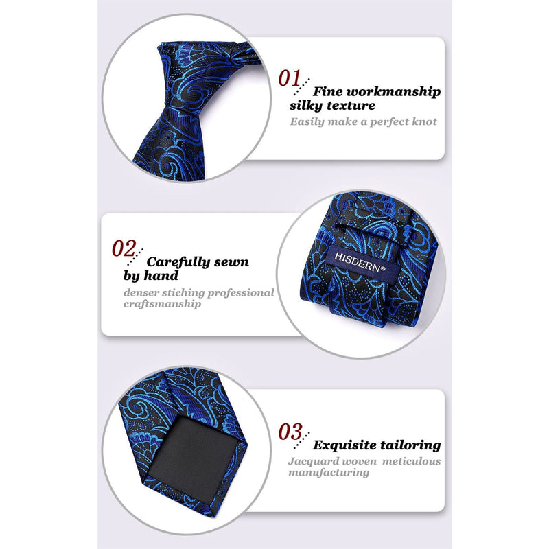 Paisley Floral Tie Handkerchief Set - BLUE/BLACK