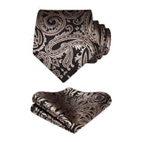 Paisley Floral Tie Handkerchief Set - BLACK/BROWN