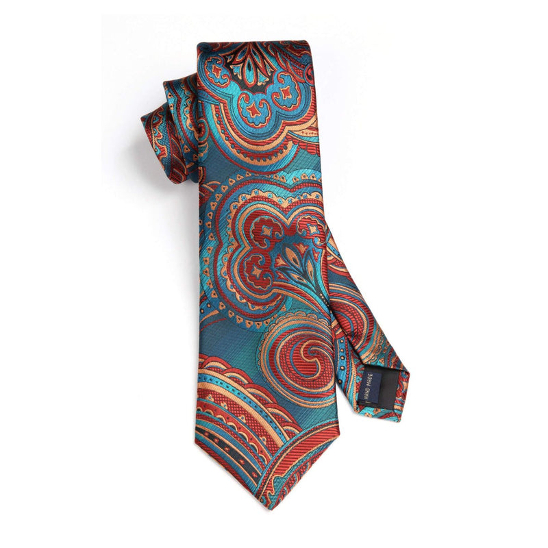 Paisley Tie Handkerchief Set - BLUE&BURGUNDY