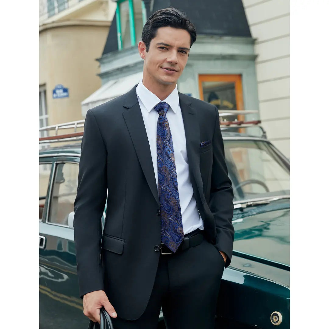 Hisdern Blue Brown Paisley Tie Set For Formal Wear