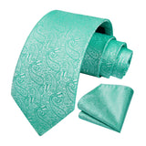 Paisley Extra Long Tie Handkerchief Set - D9-GREEN