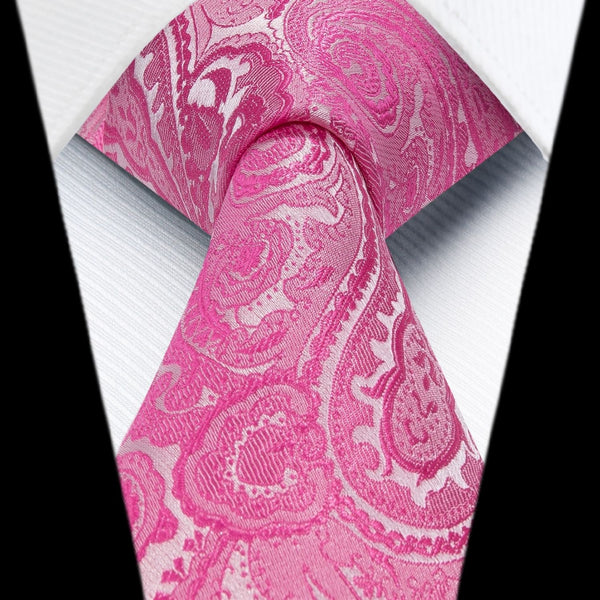 Paisley Extra Long Tie Handkerchief Set - C20-PINK